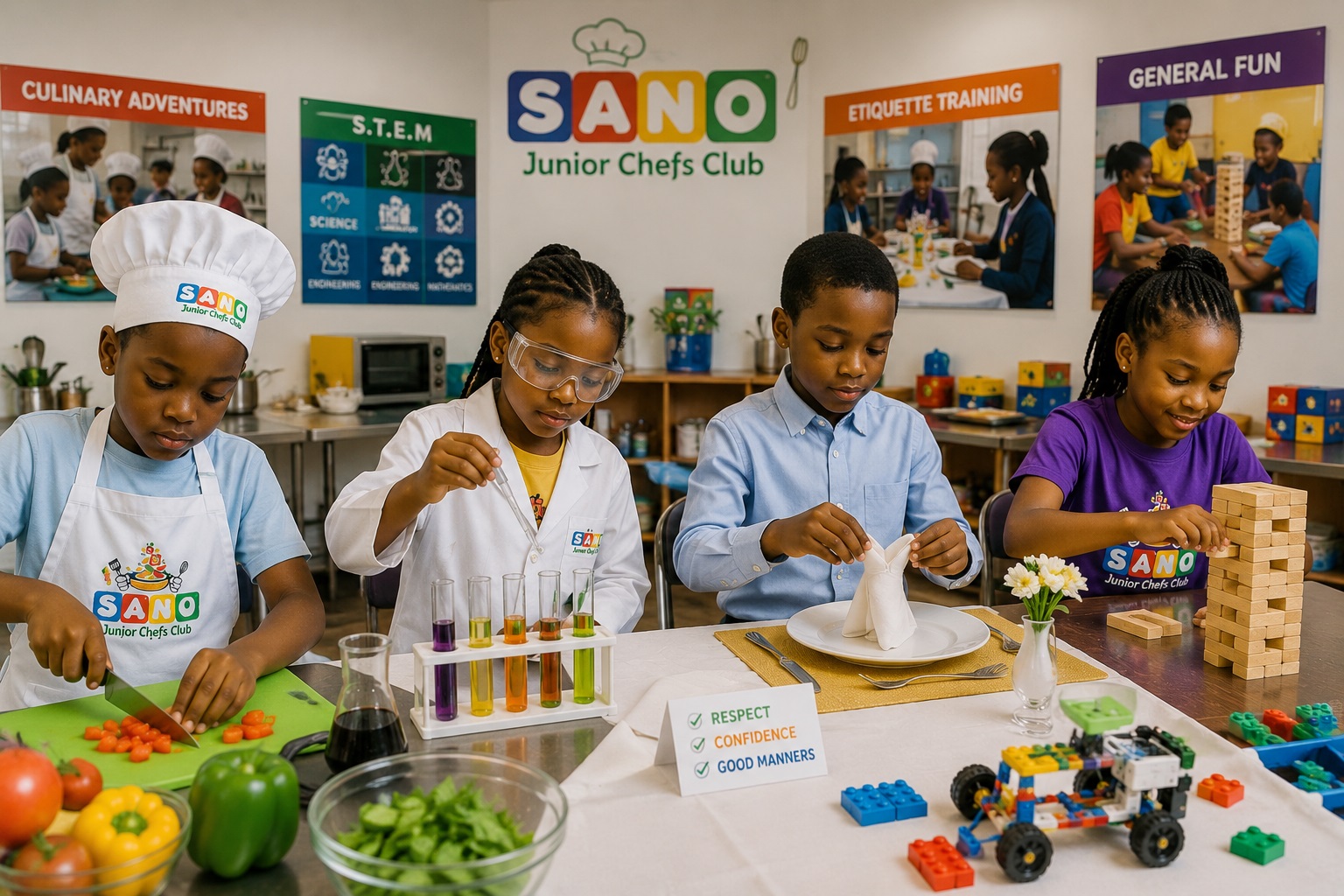 SANOJCC chef mascot - fresh vegetables and cooking
